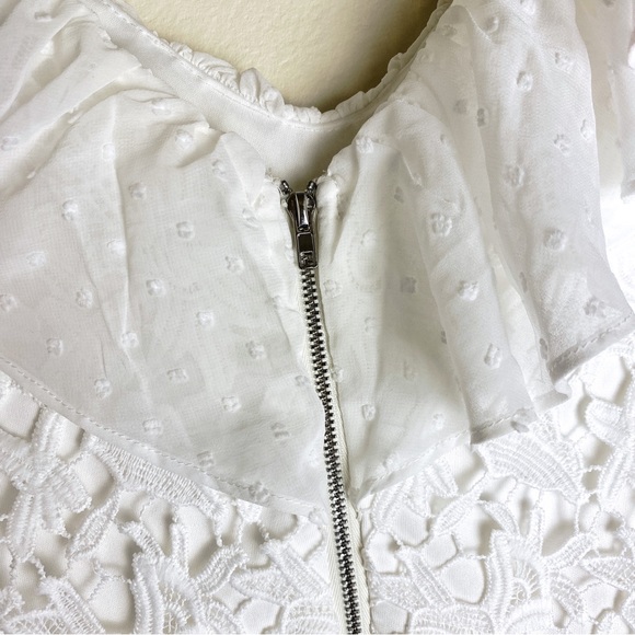 White Lace Midi Dress with Ruffled Trim and Neckline NWOT - Picture 8 of 10